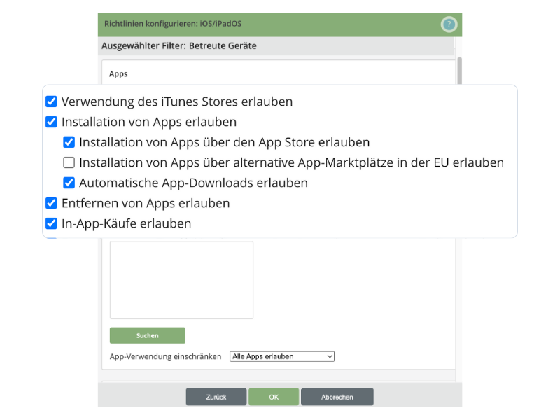 Setting in Cortado MDM to disable app marketplaces on iOS