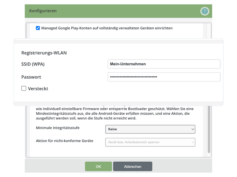 QR code for automatic Wi-Fi configuration on an Android smartphone