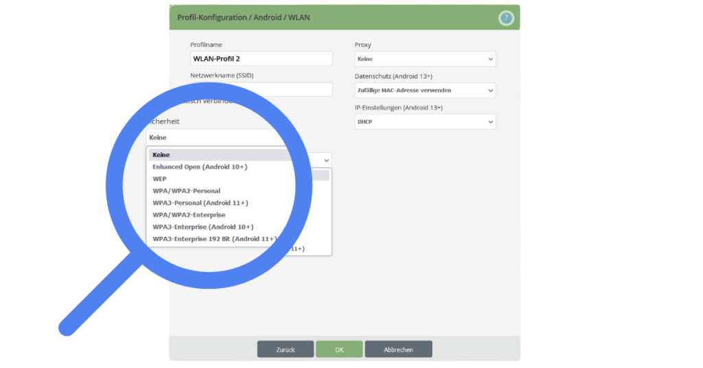 Wi-Fi profile configuration for Android in Cortado MDM