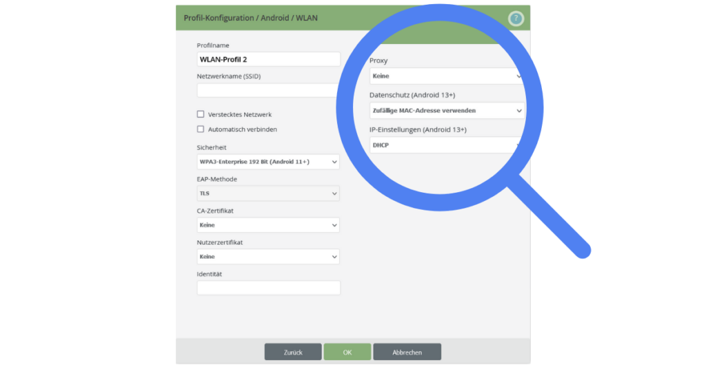 Wi-Fi profile configurations for Android in Cortado MDM: Advanced configurations from Android 13 onwards
