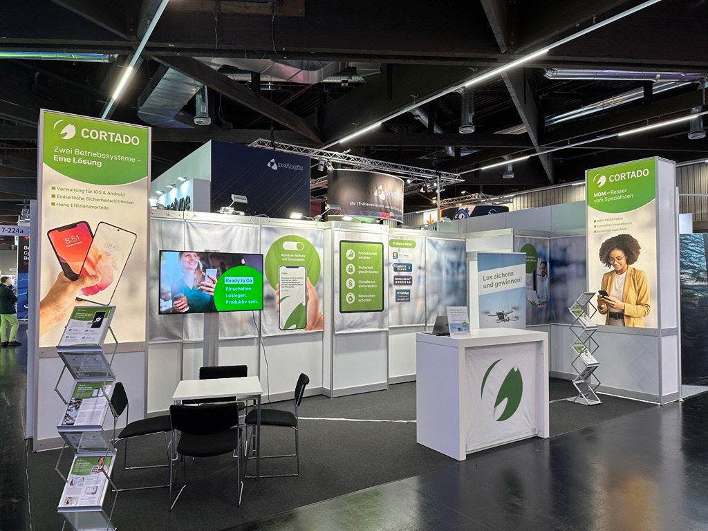 Panzerglass display protection solutions for corporate mobile devices at the booth