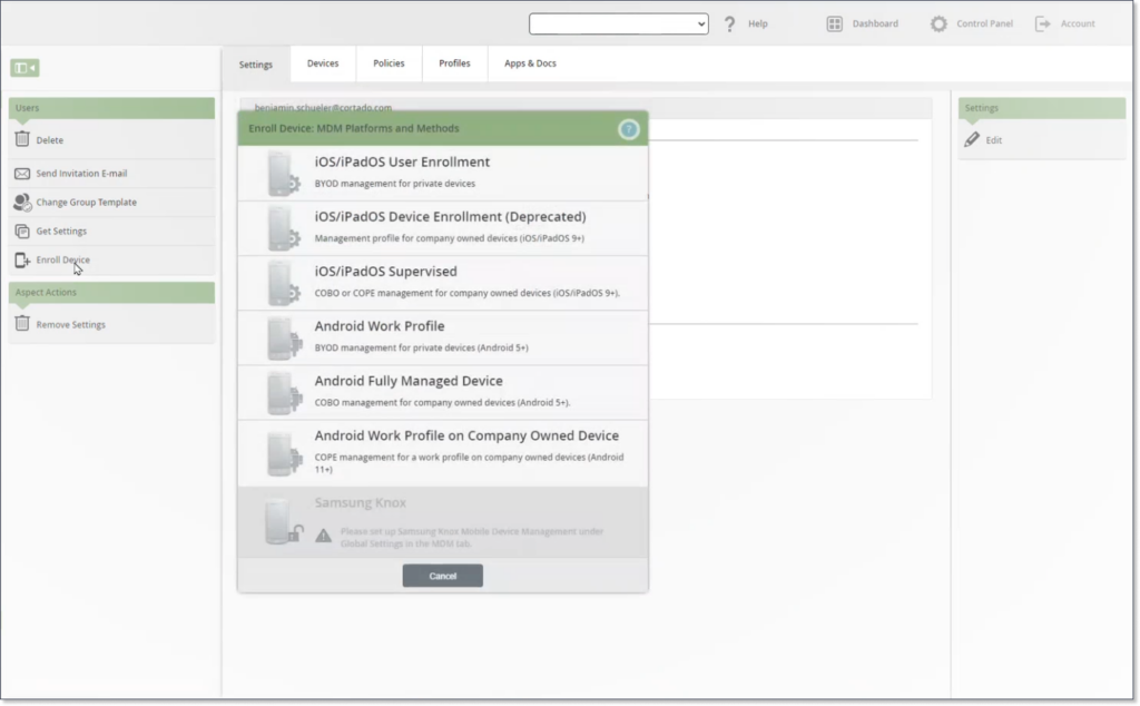 Enhanced Device Enrollment Menu