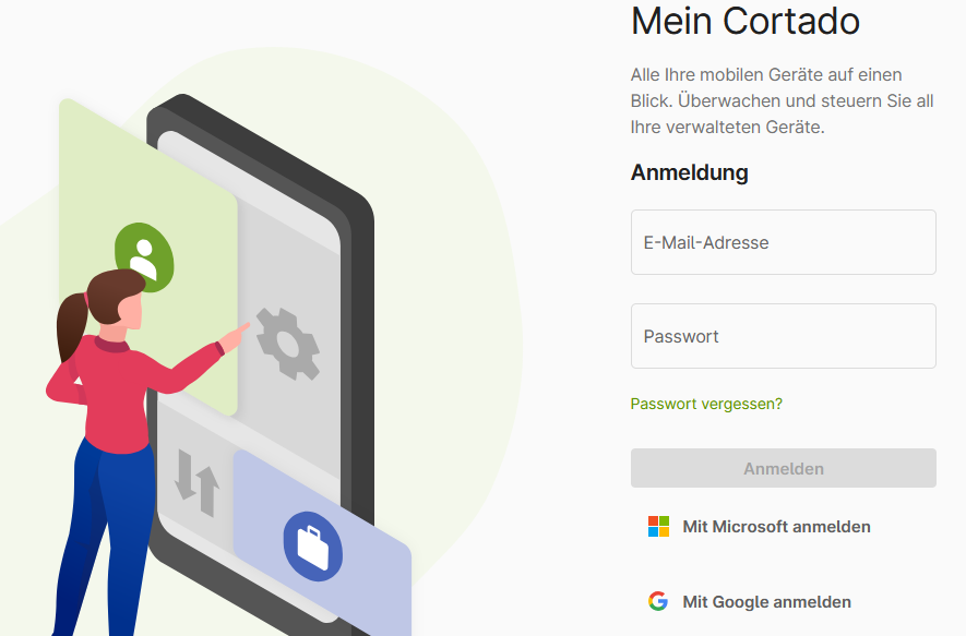 Anmeldung mit Google-Konto bei Mein Cortado und in der Cortado-App