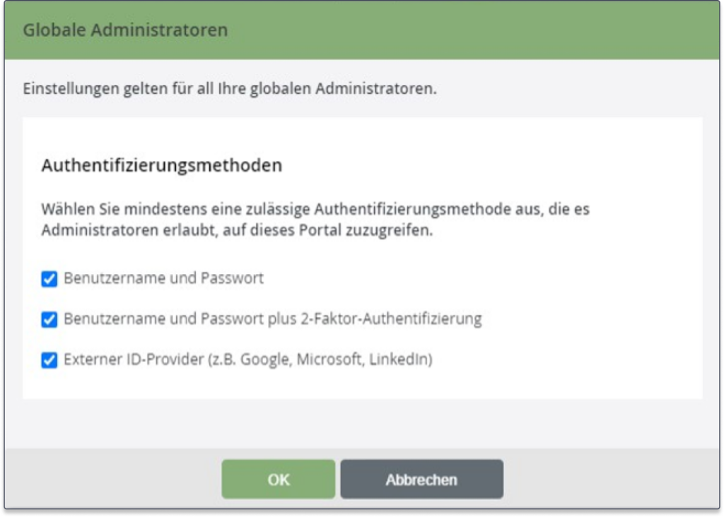 Configurable authentication methods