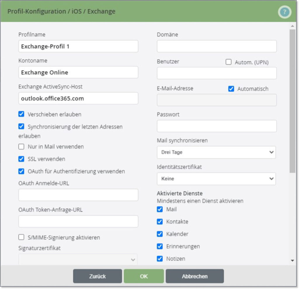 Enhanced Exchange profile for iOS/iPadOS