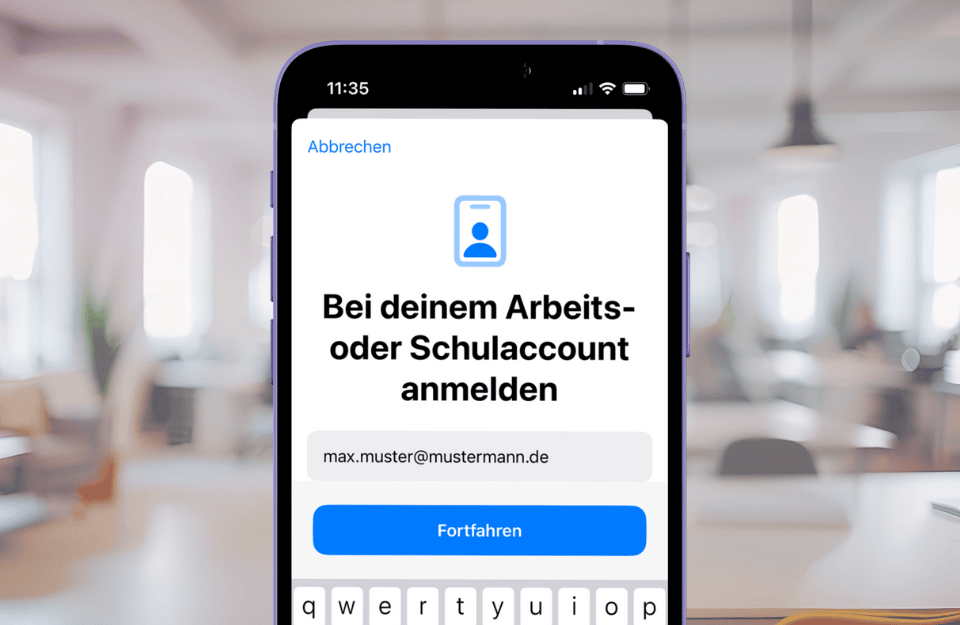 iPhone Einstellungen für die Anmeldung bei einem Arbeitsaccount
