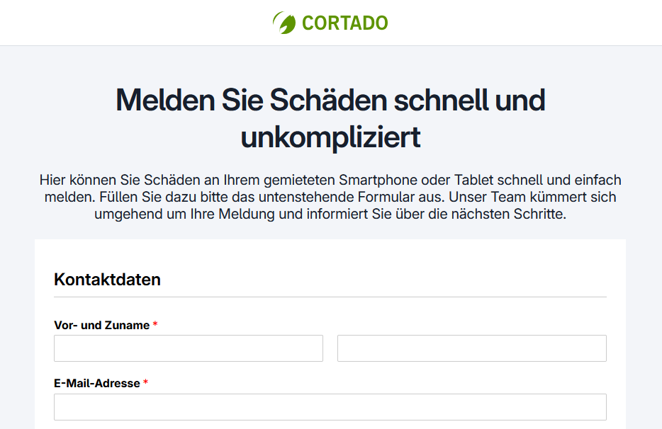 Digitales Formular für Schadensmeldungen gemieteter Mobilgeräte