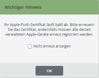 Automatische E-Mail Benachrichtigung über den Ablauf des Apple-Push-Zertifikats