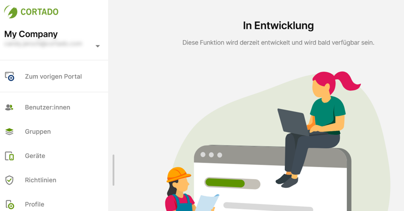 Dashboard des neuen Cortado MDM Verwaltungsportals in der Beta-Ansicht