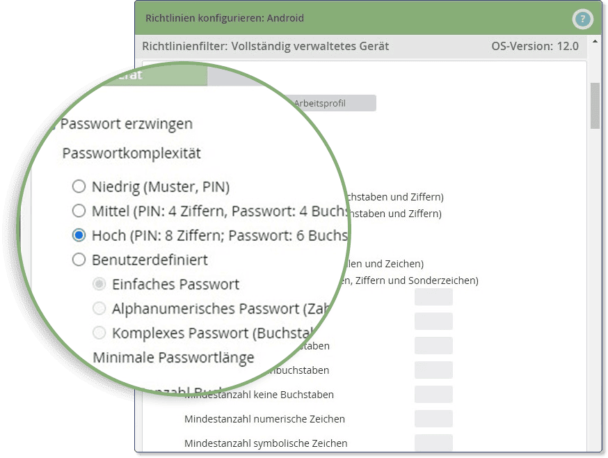 Bucket-based password policies in the Cortado MDM admin portal