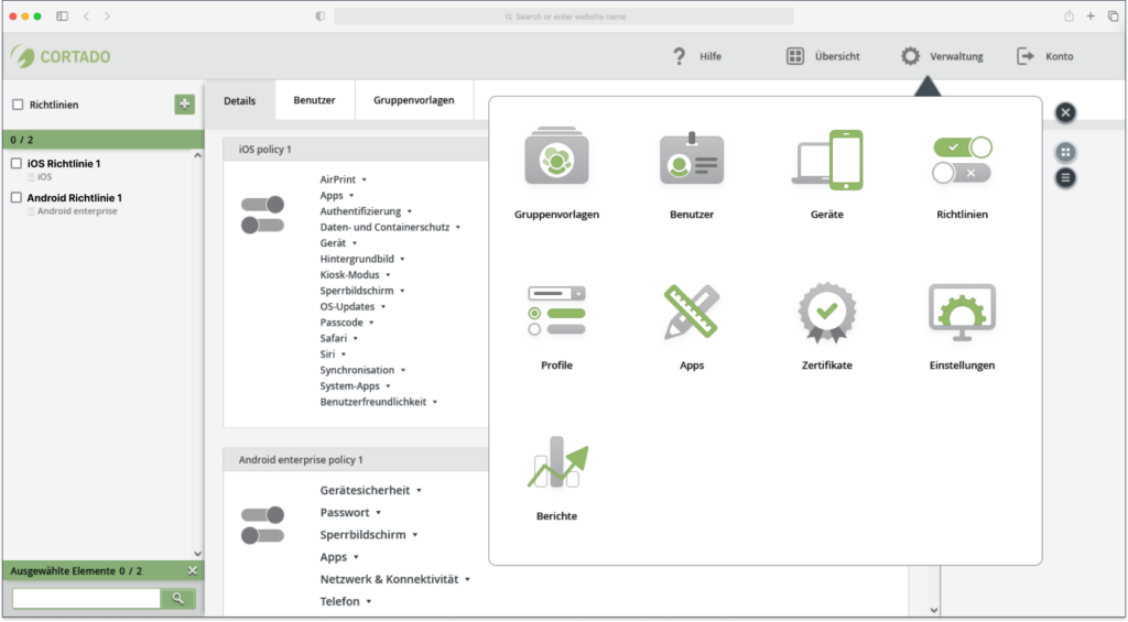 The admin portal is now available in German and English