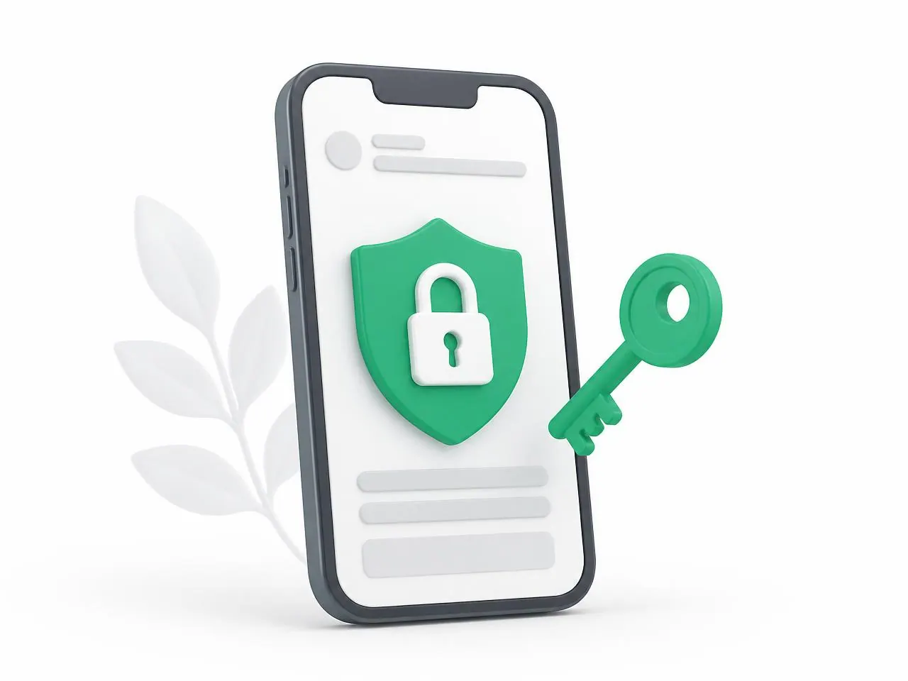 Illustration: Smartphone mit Schutzschild und Schlüssel