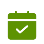 Green calendar with check mark for scheduling appointments