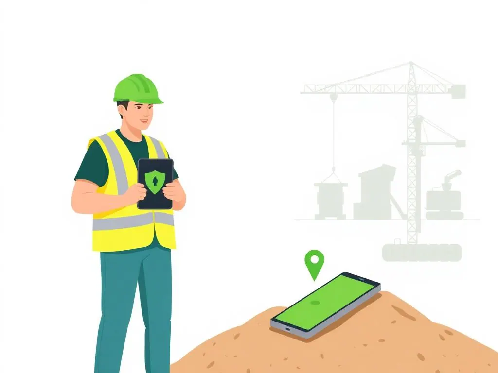 Construction worker remotely locks a lost smartphone on the construction site