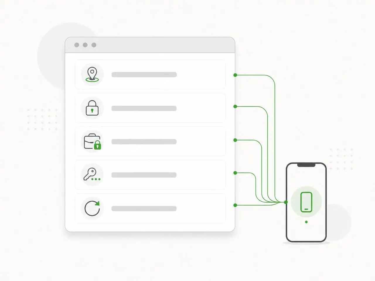Illustration: administration console with remote actions, connected to a smartphone