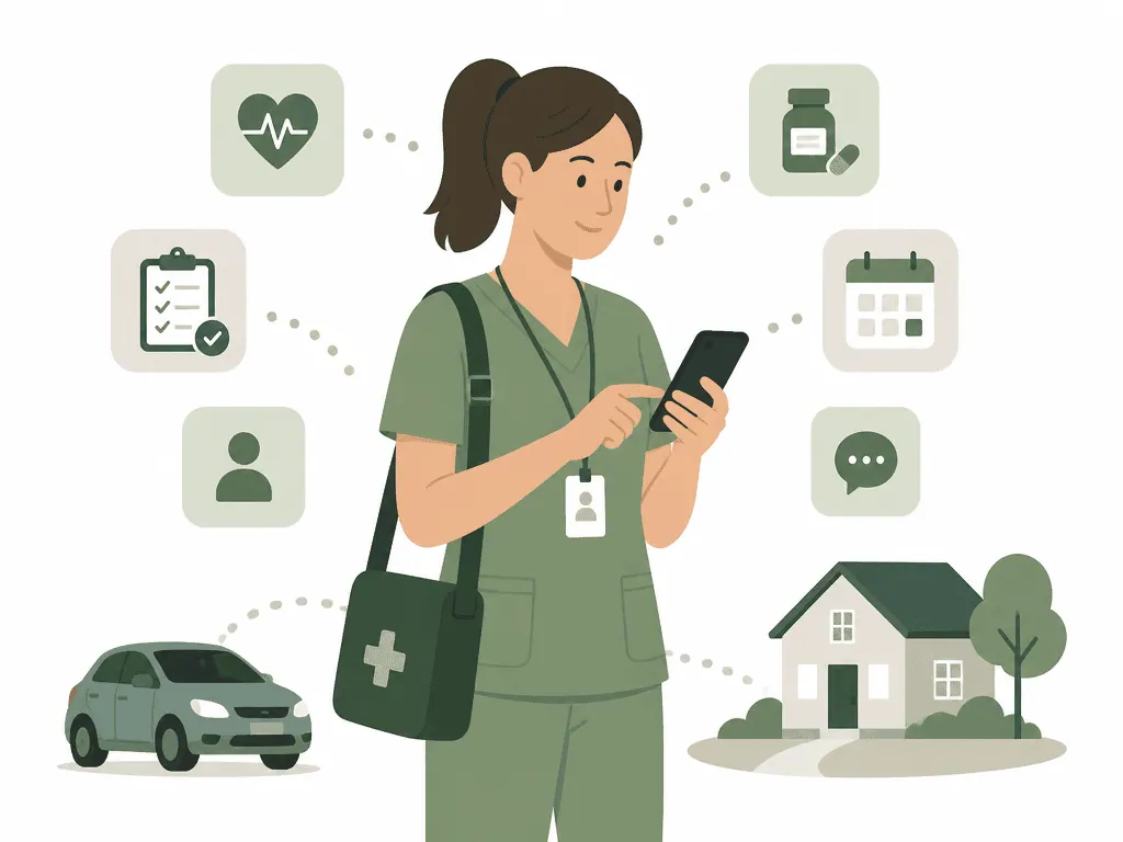 Home care worker uses documentation apps on a managed smartphone