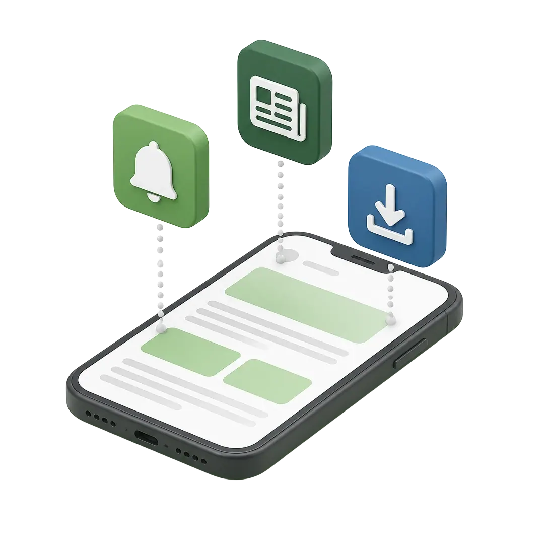 Illustration: news and product updates on smartphone and laptop