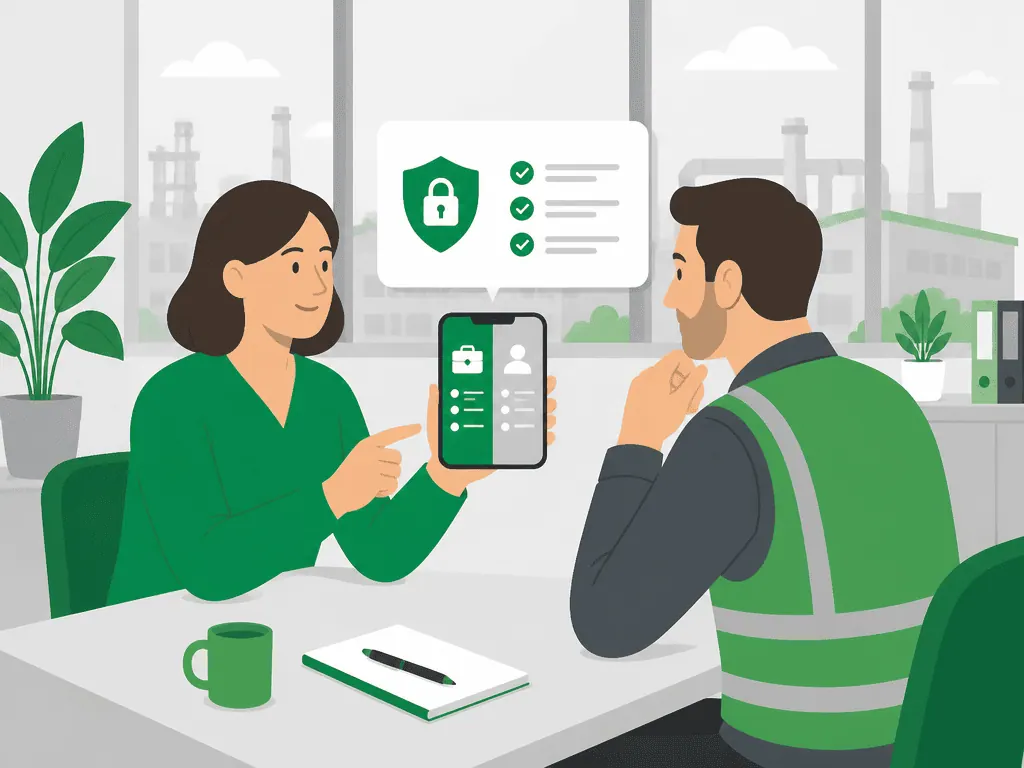 Meeting about data protection and separation of business and personal data on the company smartphone
