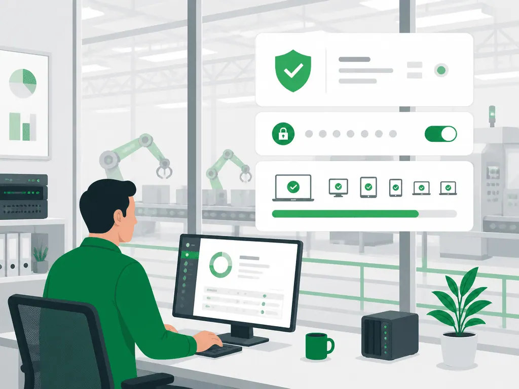 IT administrator monitors security policies and updates for mobile devices in the plant