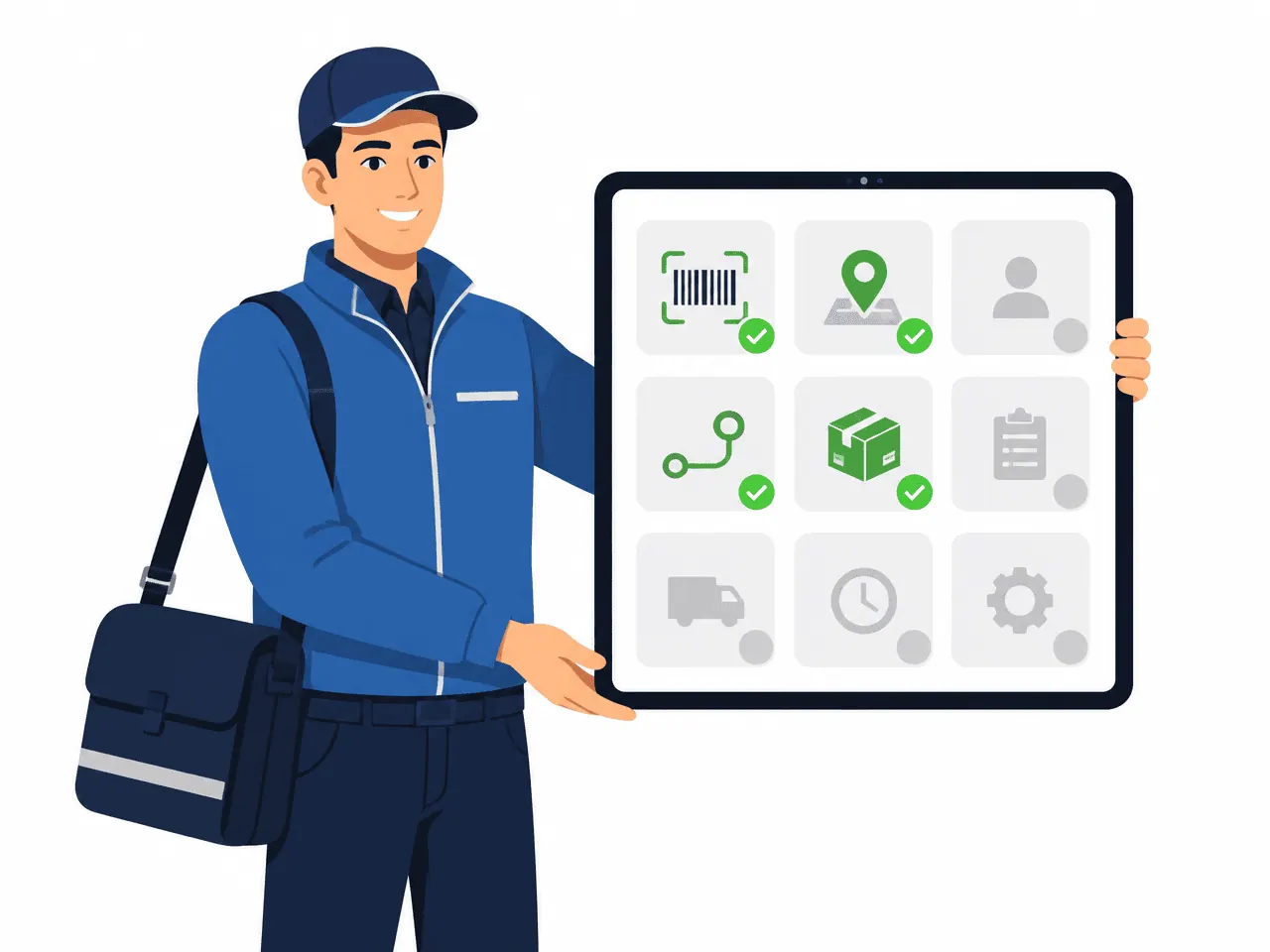 Dispatcher distributes scanner, navigation, and route planning apps to a driver smartphone