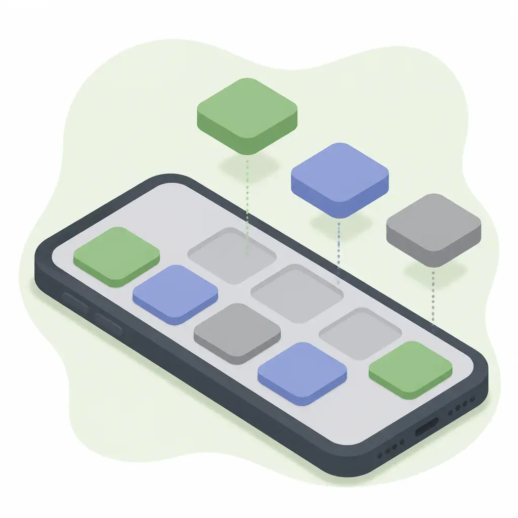 Smartphone with app tiles being placed on it