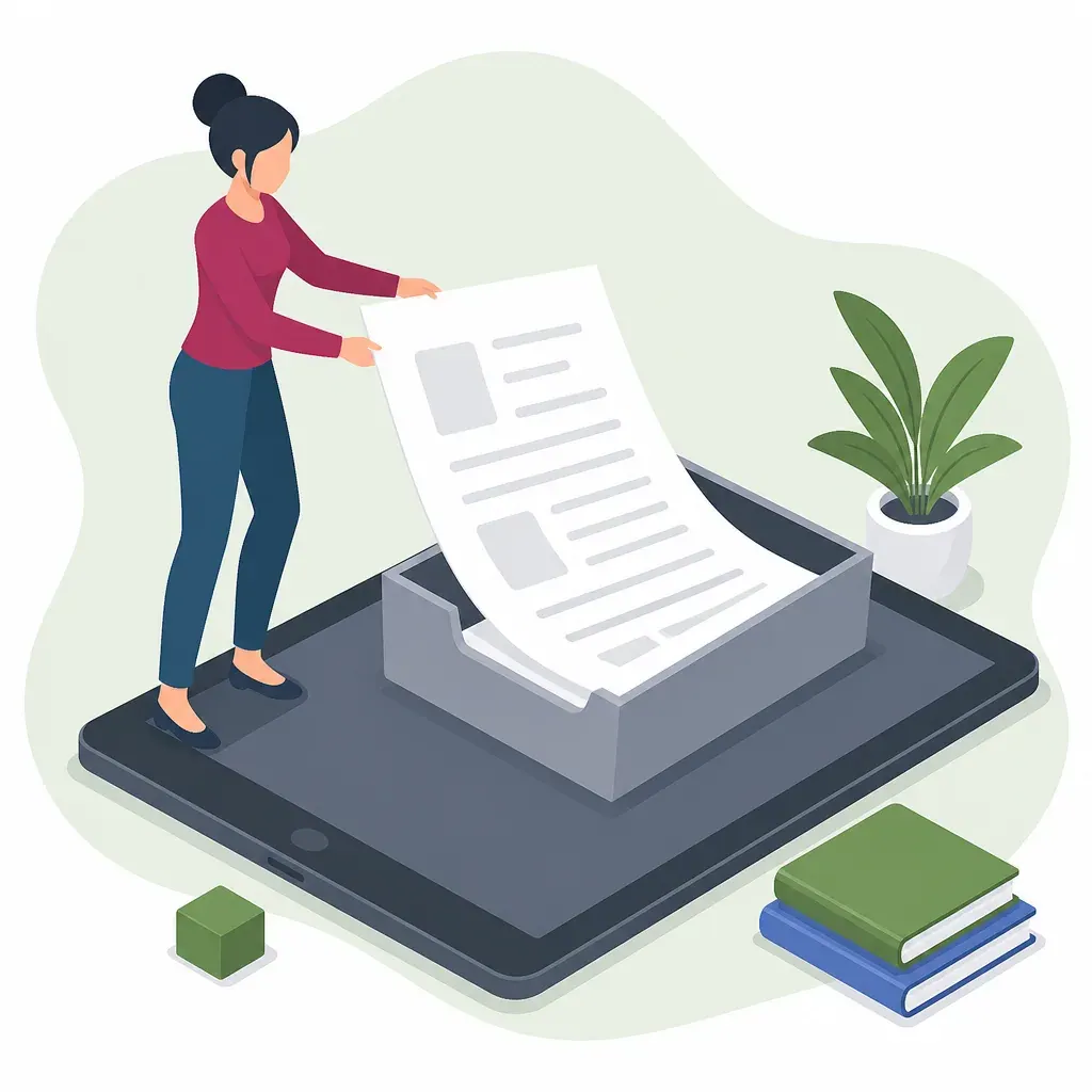 Person placing a document on a tablet
