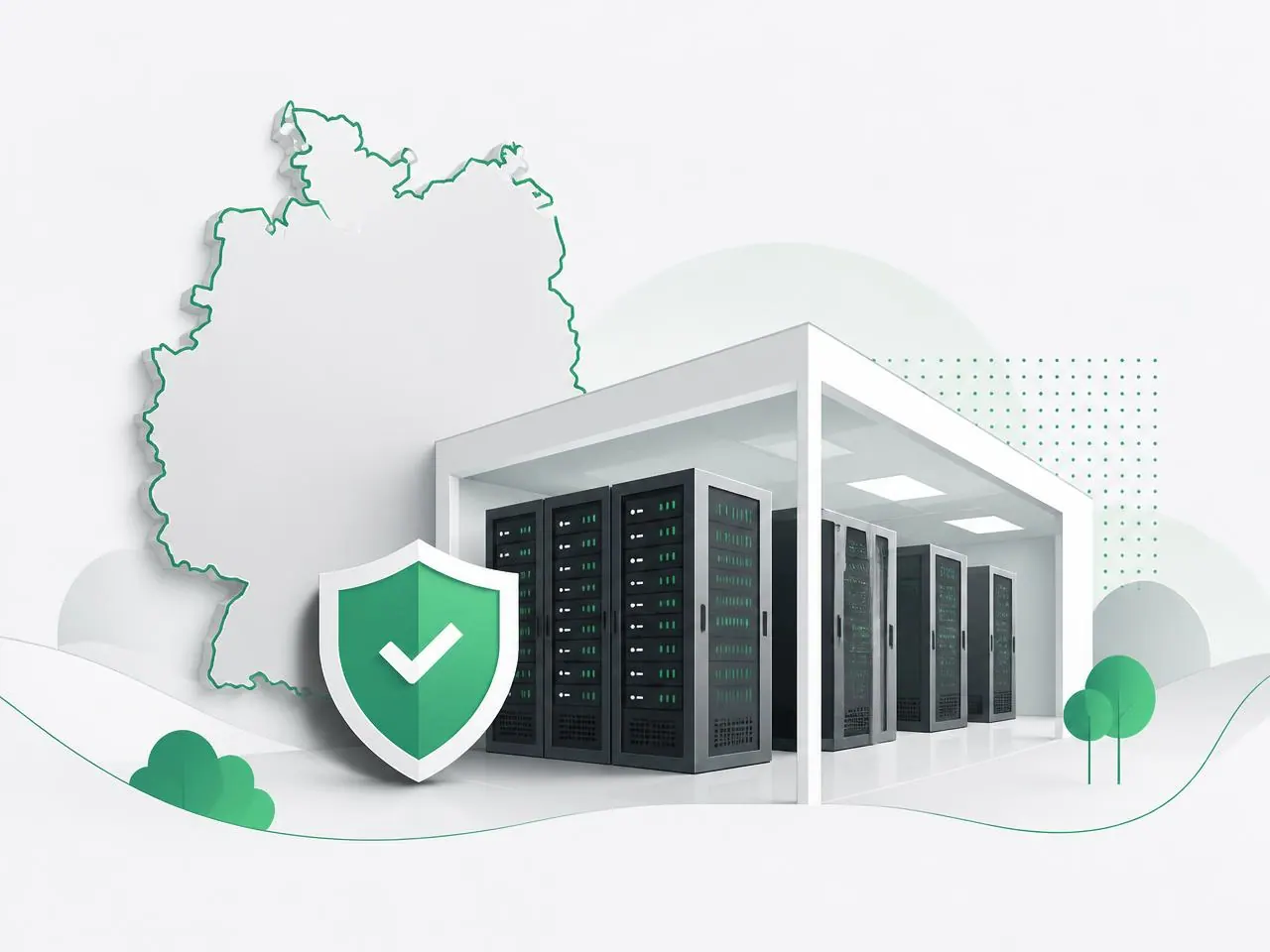 Data center in Germany with a shield symbolizing data sovereignty
