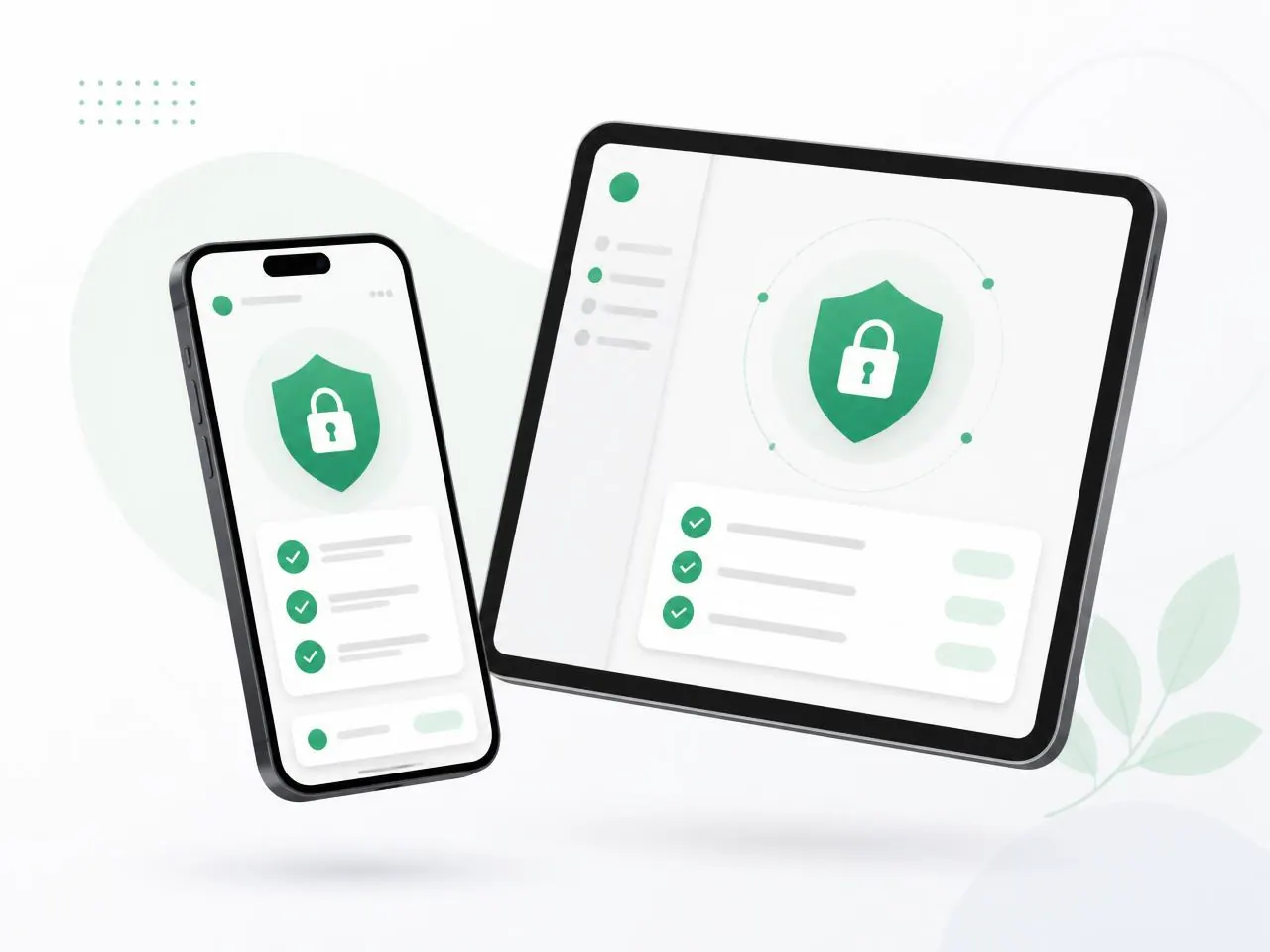 Smartphone and tablet with a shield icon symbolizing data protection on mobile devices