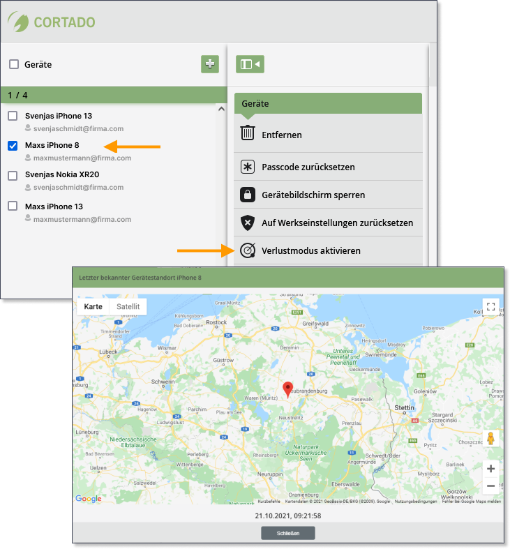 Google Maps-Integration für Verlustmodus