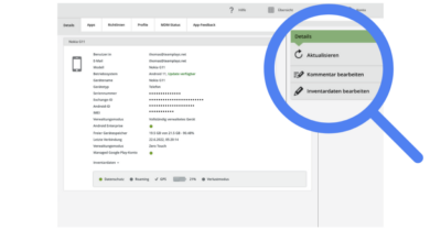 Option zum Bearbeiten der Inventardaten im Cortado-Portal