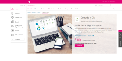 Cortado MDM und Cortado Workplace im TelekomCLOUD Portal für Geschäftskunden